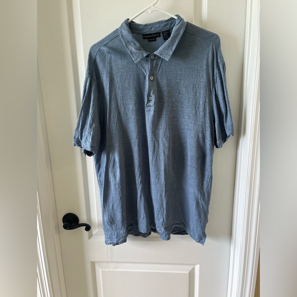 Christian Lacroix 100% Linen Blue Polo Shirt XXL